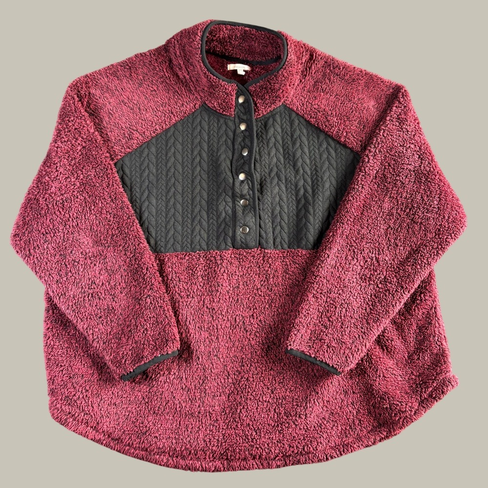 Maurices Women Pullover 3X Burgundy Sherpa Quilted Snap Mock Neck Granola Girl